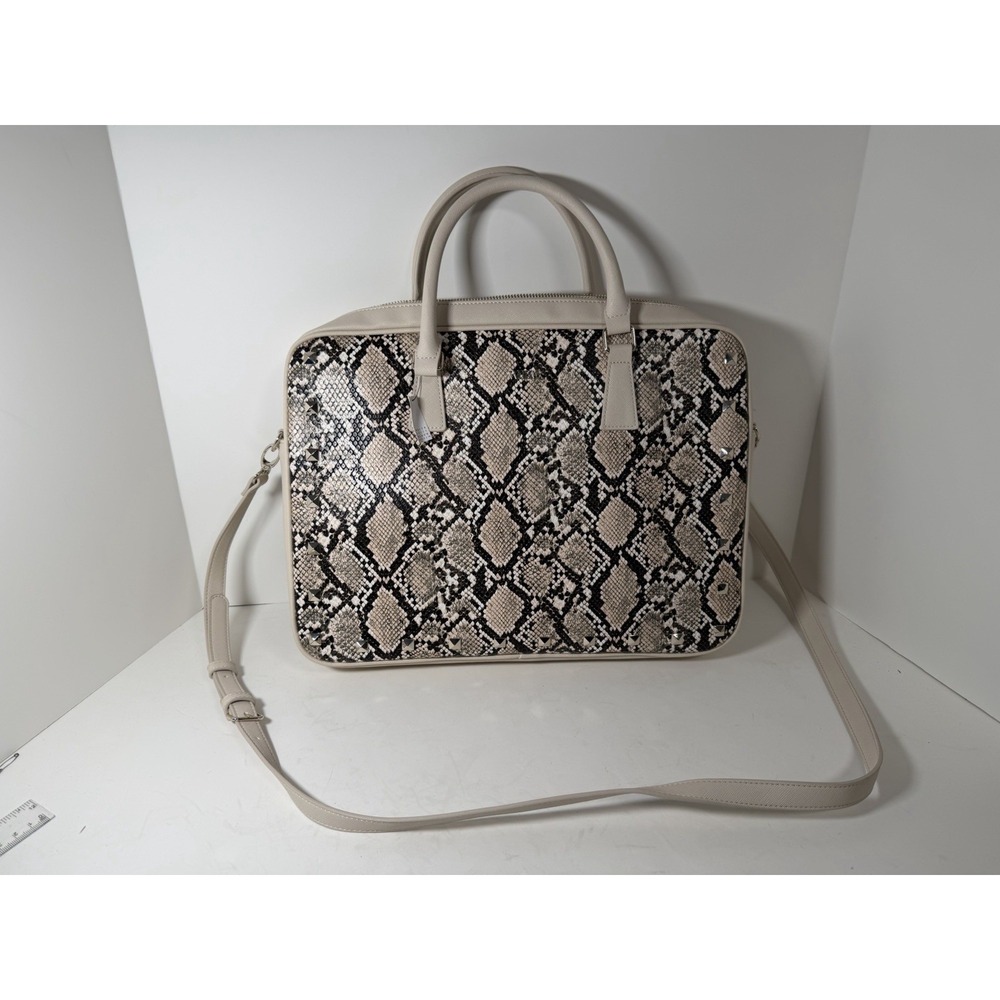 White House Black Market snake print computer laptop tote bag in beige/biscotti